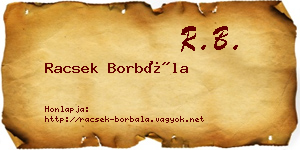 Racsek Borbála névjegykártya